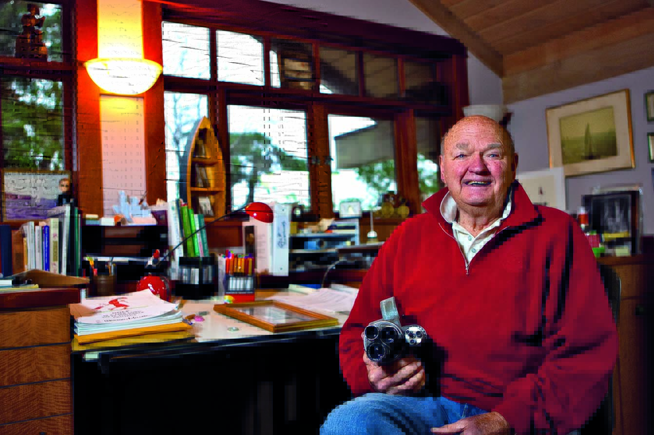 Warren Miller in his studio at his home on Orcas island